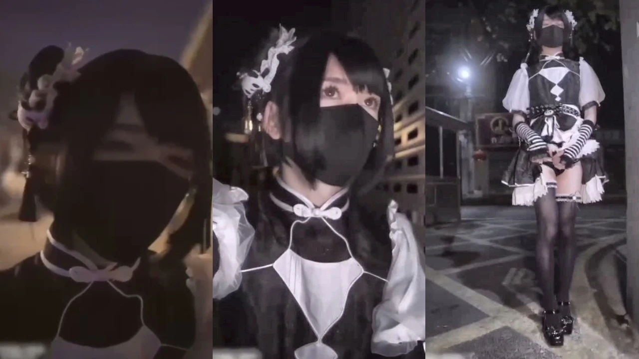 户外美伪娘身着中华风洛丽塔服饰诱惑打飞机激情喷射高潮体验